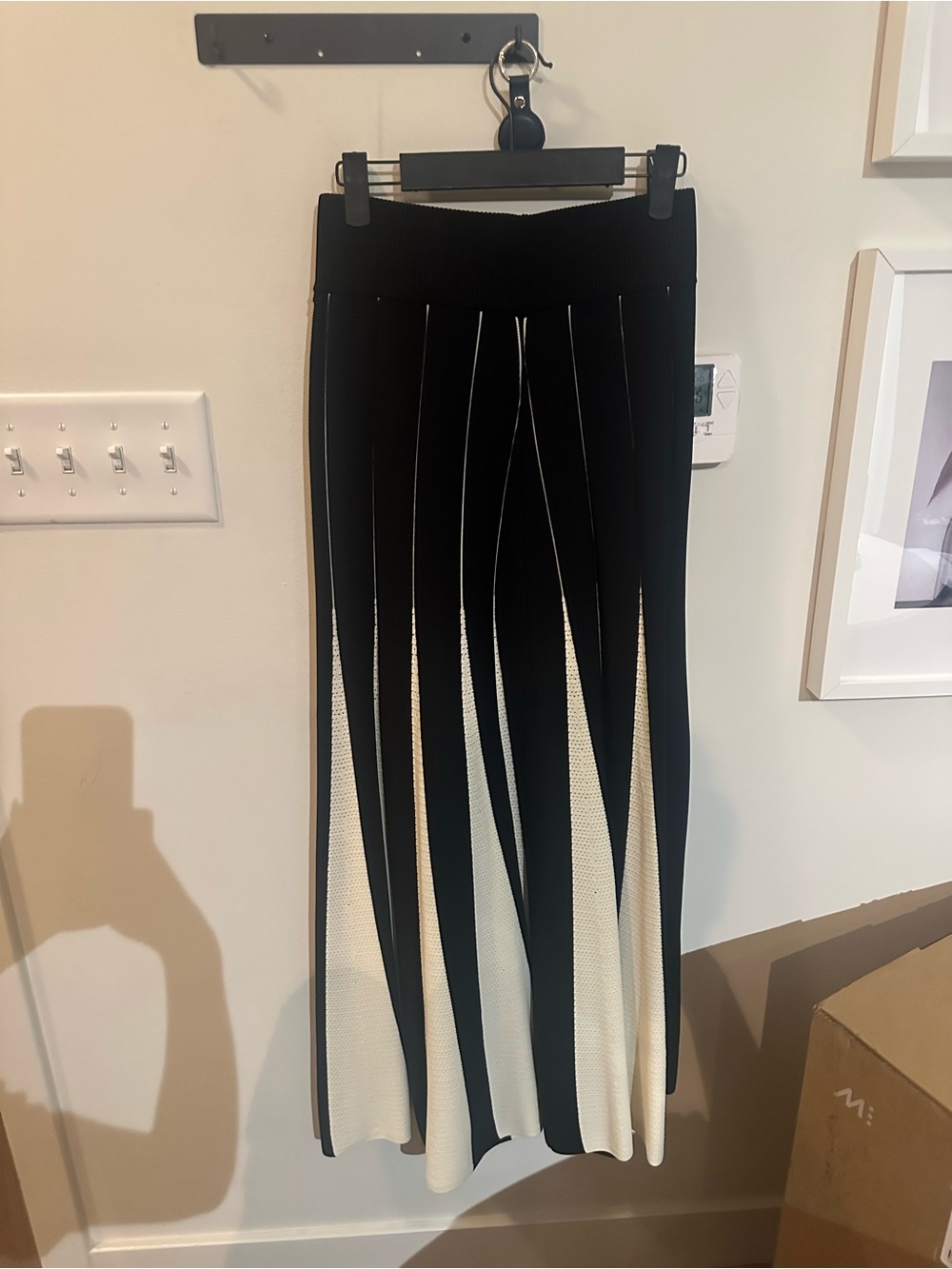 Black and Cream Pleated Knit Maxi Skirt